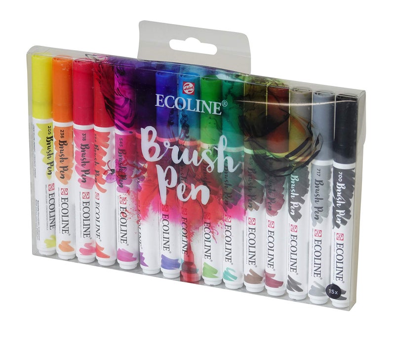 Ecoline Brush Pen Set of 15 Liquid Watercolor Pens â€“ Basic Colors | Blendable Brush Markers for Hand Lettering, Drawing, & Crafts - Image 3